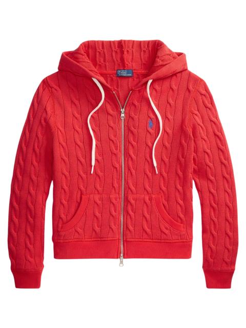 Polo Ralph Lauren Women's Cable-Knit Cotton Zip-Front Hoodie - Bright Hibiscus