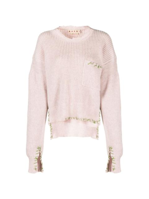 Marni embroidered-logo virgin-wool jumper