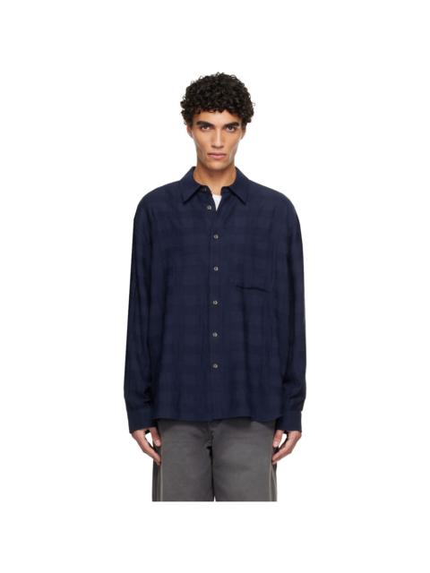 SOLID HOMME Navy Oversized Crinkle Check Shirt