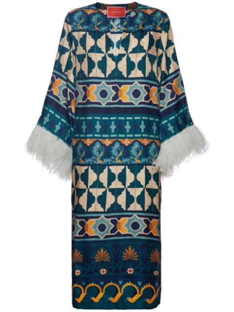 The Kaftan feather-trim dress