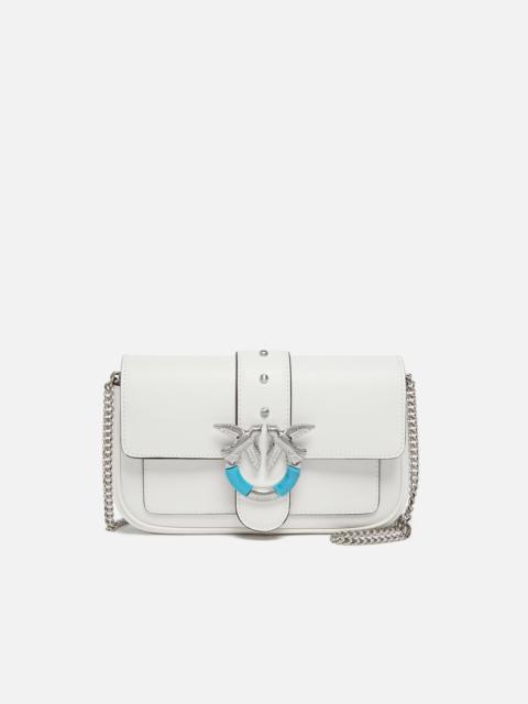 PINKO MINI LOVE BAG ONE POCKET SHOULDER BAG IN LEATHER WITH TURQUOISE BUCKLE