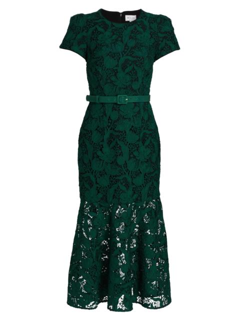 MILLY Women's Tahlia Tulip Garden Lace Midi-Dress - Dark Green
