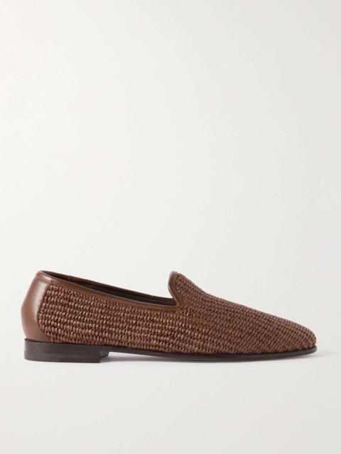 Manolo Blahnik Mario Leather-Trimmed Raffia Loafers