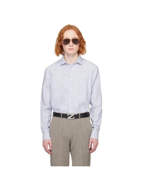 ZEGNA White & Blue Spread Collar Shirt