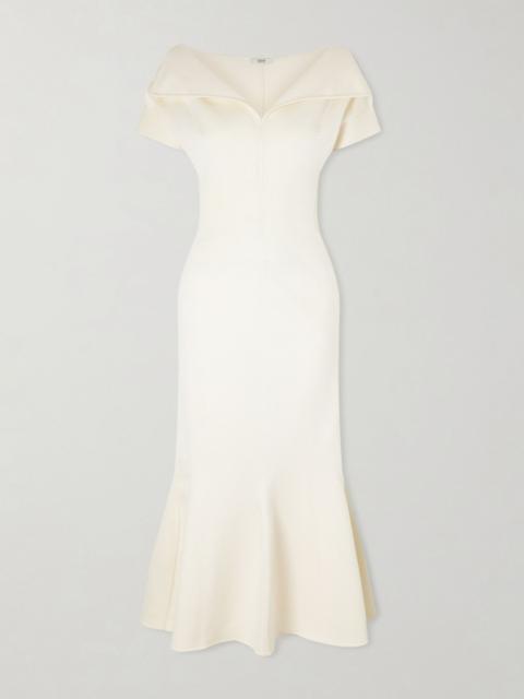 FFORME Zaria draped knitted cotton-blend midi dress Off-white