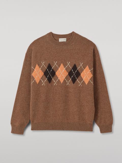 Johnstons of Elgin Rusky Brown Argyle Lambswool Jumper