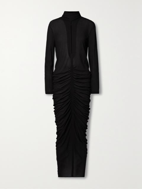 Givenchy Cutout Ruched Stretch-crepe Turtleneck Gown