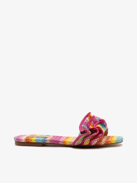 Larroudé Ivy Ruffle Flat Rainbow Raffia