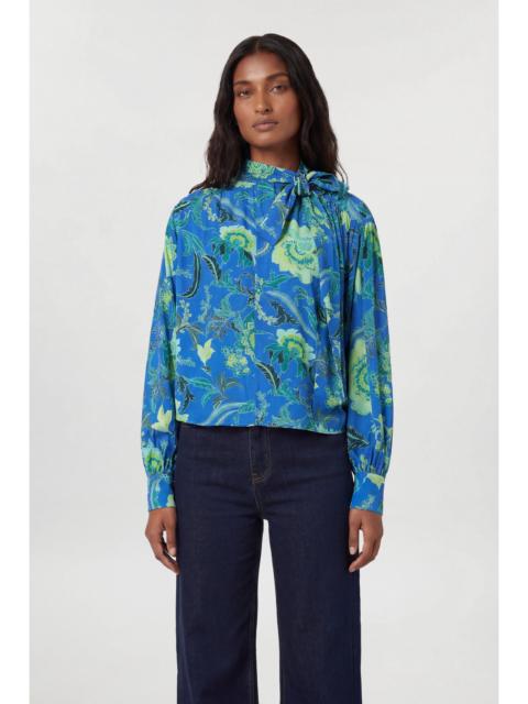 KAREN MILLEN Viscose Woven Stripe Contrast Blue Floral Blouse