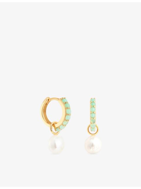 ASTRID & MIYU Charm 18ct Yellow Gold-Plated Sterling-Silver, Aqua Chalcedony And Freshwater Pearl Drop Huggies