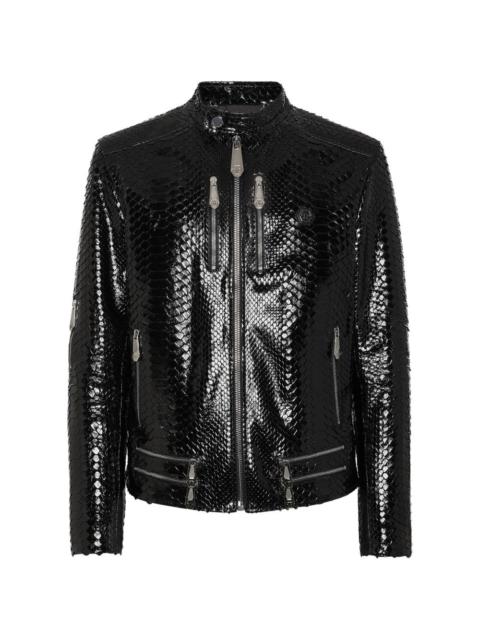 PHILIPP PLEIN python-skin biker jacket