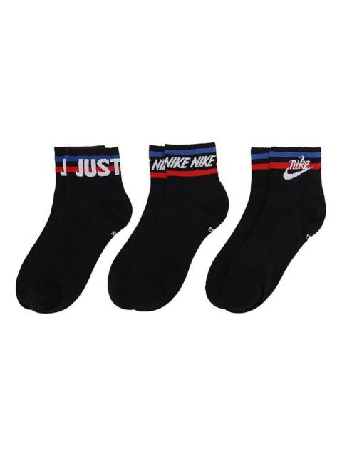 Nike Nike Athleisure Casual Sports Breathable Mid Tops Socks Couple Style 3 Pairs Black DA2612-010