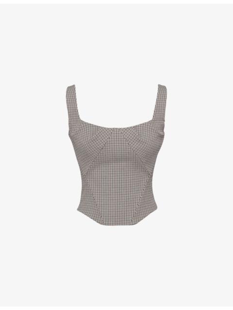 House of CB Selma Checked Stretch-Woven Top