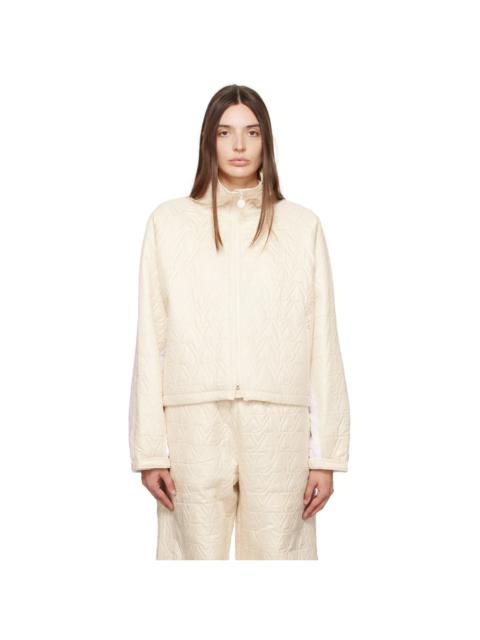 OPEN YY Beige & White 'YY' Quilted Bomber Jacket
