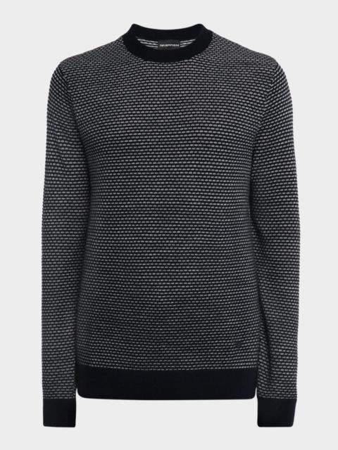 EMPORIO ARMANI Men's Wool Knit Jacquard Crewneck Sweater