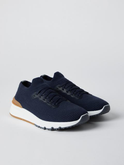 Wool knit and semi-polished calfskin runners with warm inner lining