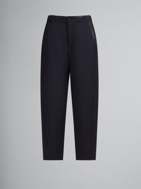 Marni DEEP BLUE TROPICAL WOOL TROUSERS WITH MARNI MENDING