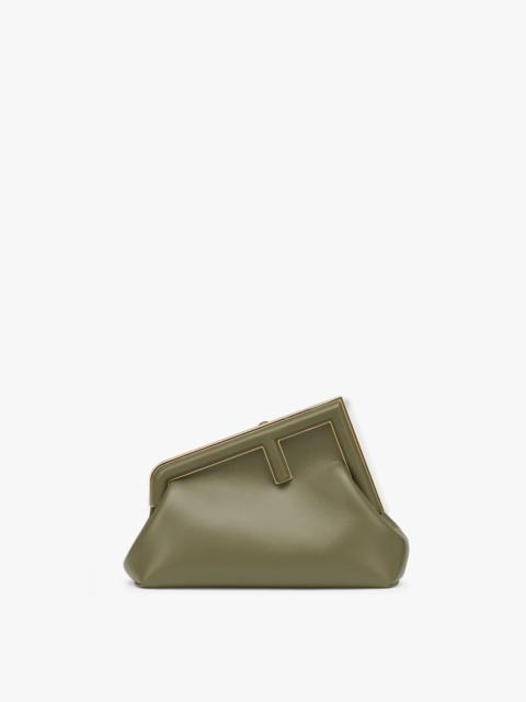 FENDI Small Fendi First bag made of soft, dark green nappa leather with oversized metal F clasp bound in t