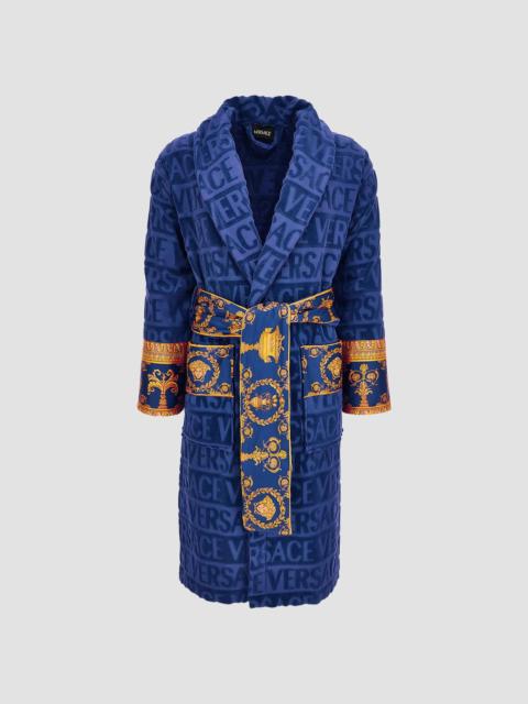 VERSACE Men's ?Logo Baroque Bathrobe - Cobalt Blue