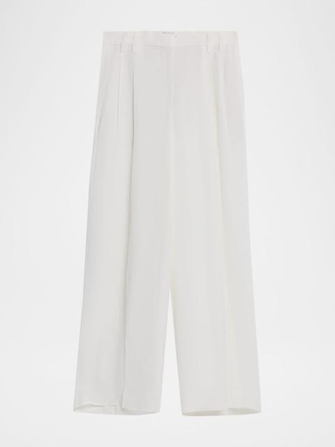 Brunello Cucinelli Monili-Trim Linen Gabardine Wide-Leg Pants