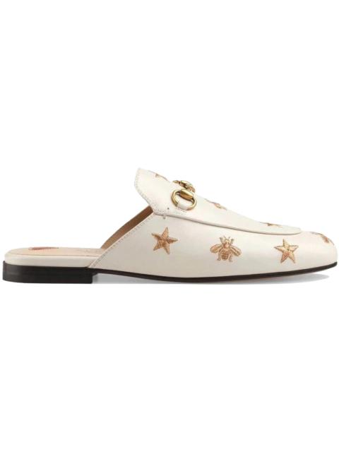 GUCCI Gucci Princetown Embroidered Leather Slipper White (Women's)