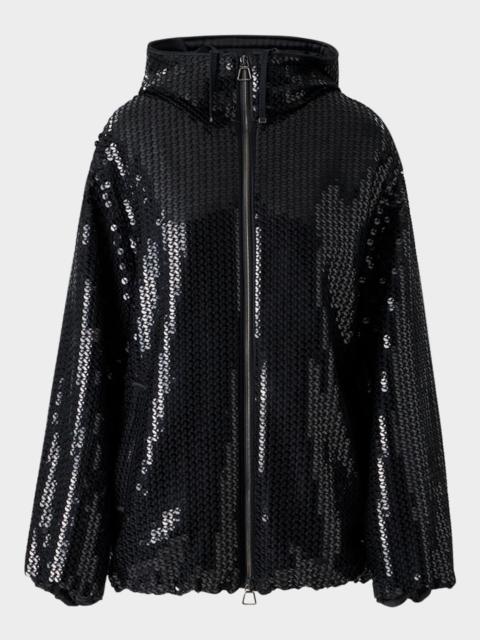 AKRIS Davis Sequined Chiffon Zip Parka Jacket