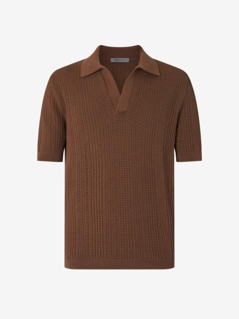 CORNELIANI Brown buttonless pure cotton polo shirt