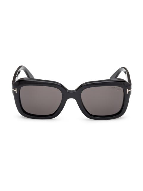 TOM FORD Women's Natalia 52MM Square Sunglasses - Shiny Black Smoke