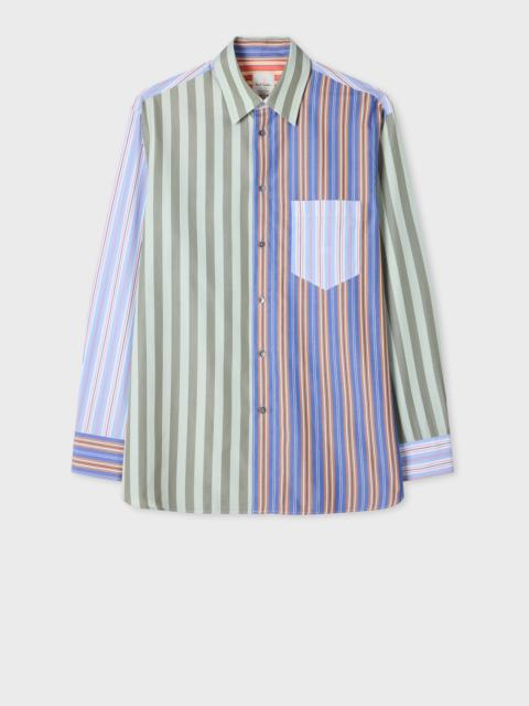 Paul Smith Blue and Green Mix Up Stripe Cotton Shirt