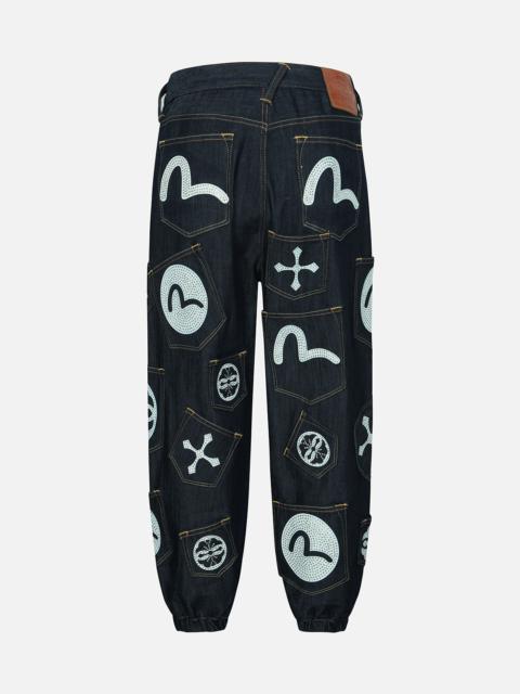 EVISU MULTI POCKET WITH RHINESTONE LOOSE FIT DENIM JOGGERS