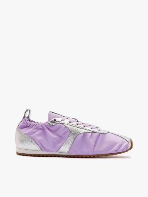Larroudé Stella Lite Sneaker In Lilac Nylon and Silver Metallic Leather