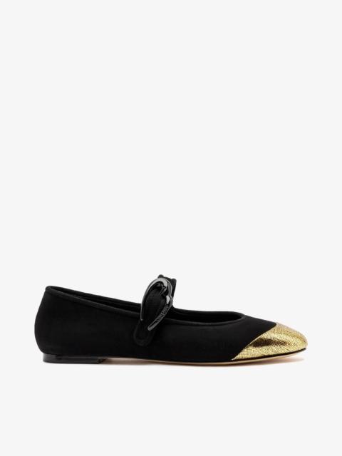Larroudé Verona Cap Ballet Flat Black Suede and Gold Leather