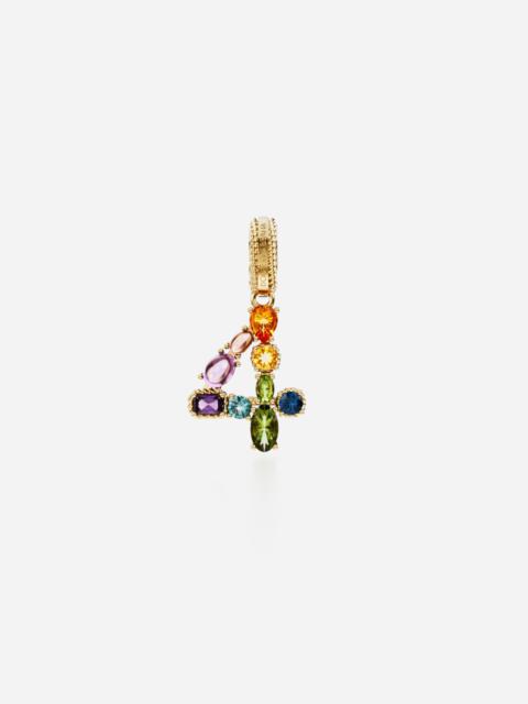 18 kt yellow gold rainbow pendant  with multicolor finegemstones representing number 4