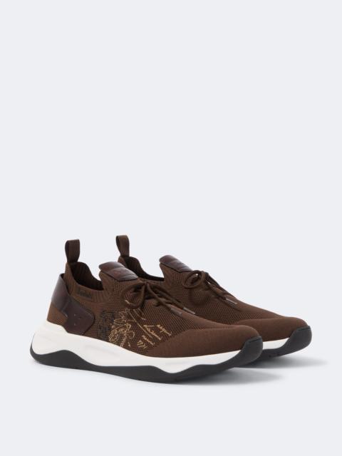 Berluti Shadow leather-trimmed knitted sneakers