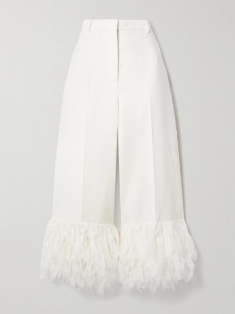 Stella McCartney Fringed Tulle-trimmed Twill Wide-leg Pants
