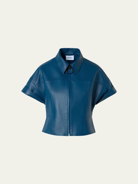 AKRIS Pin-Dot Nappa Leather Short-Sleeve Zip Jacket