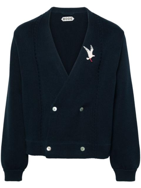 brooche-embellished double-breasted cardigan