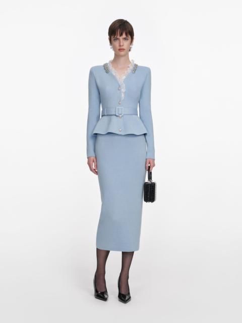 Blue Crystal Trim Knit Midi Dress