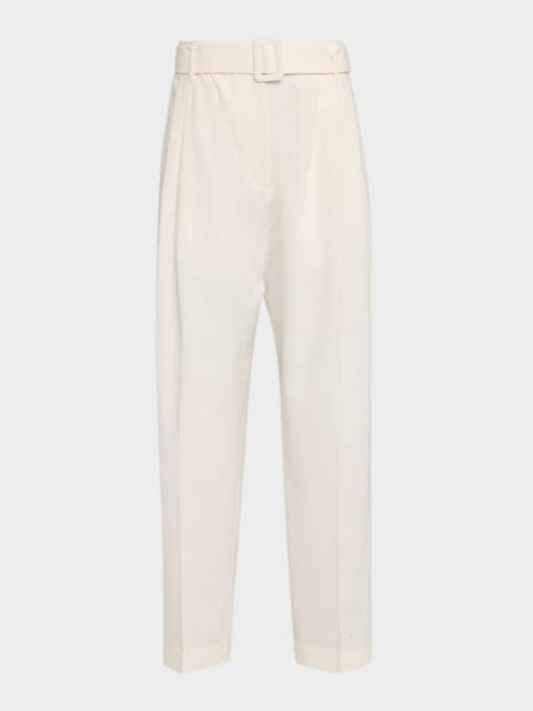 CO Pleated Cotton Tapered-Leg Ankle Pants With Belt