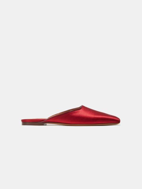 Emme Parsons FLAT MULE IN BURNT RED SATIN — ARCHIVE SAMPLE; FINAL SALE