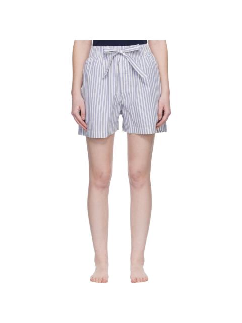 TEKLA White & Blue Poplin Pyjama Shorts