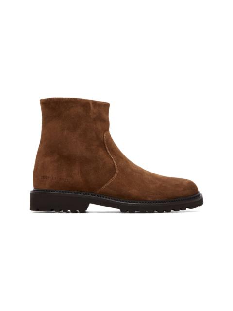 Common Projects Brown Suede Piuma Zipper Boots