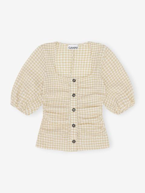GANNI Stretch Seersucker Gathered Blouse