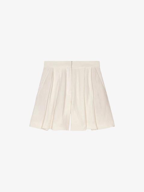 maje Wide-Leg High-Rise Pleated Linen-Blend Shorts