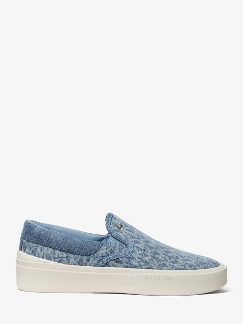 MICHAEL KORS Eddie Signature Logo Print Denim Slip-On Sneaker
