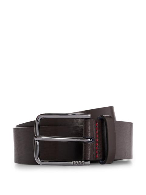 HUGO GRAINED LEATHER BELT WITH RED STITCHING