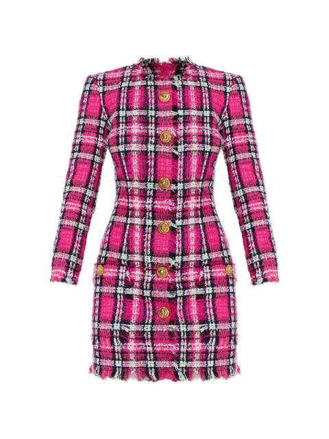 Balmain frayed button plaid dress