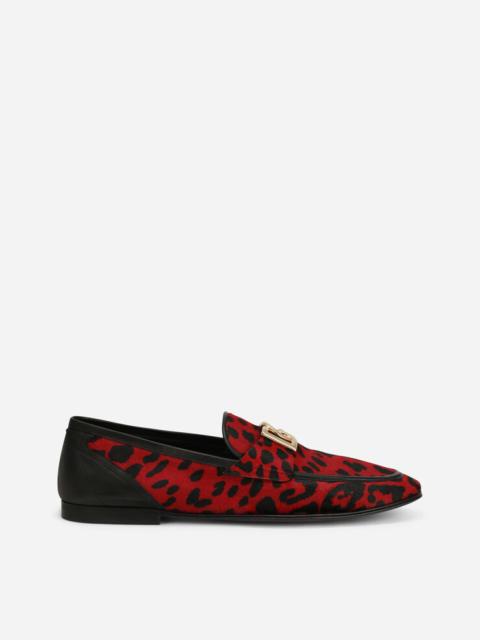 Leopard-print pony hair slippers