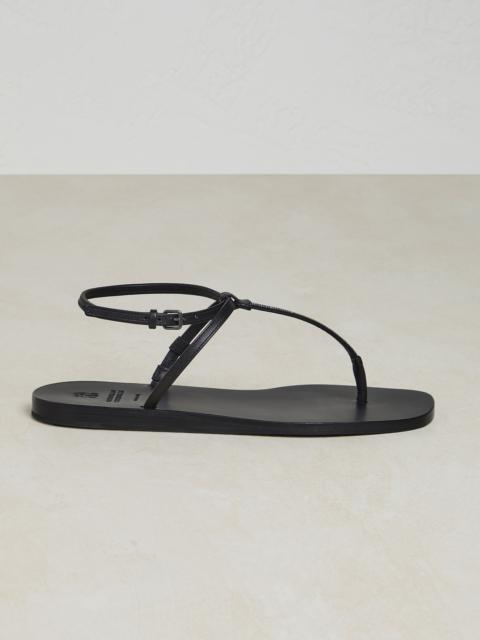 Brunello Cucinelli Matte calfskin sandals with shiny strap