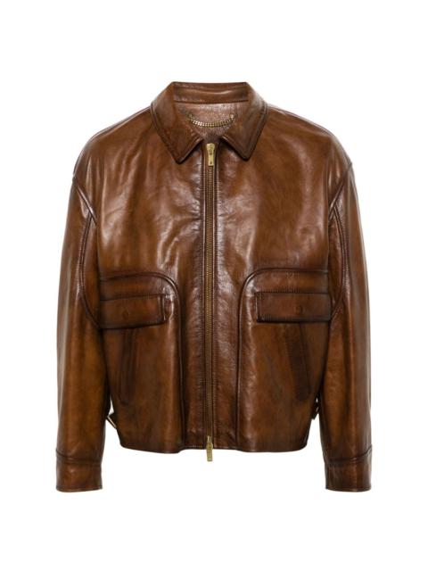 zip-up leather jacket